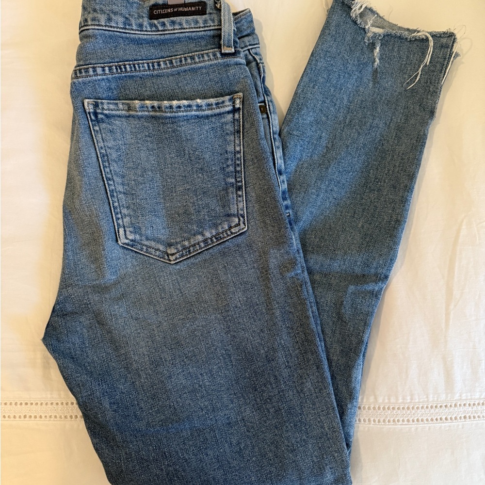 Citizens Of Humanity Denim Frayed Hem Jeans - Olivia high rise slim ankle